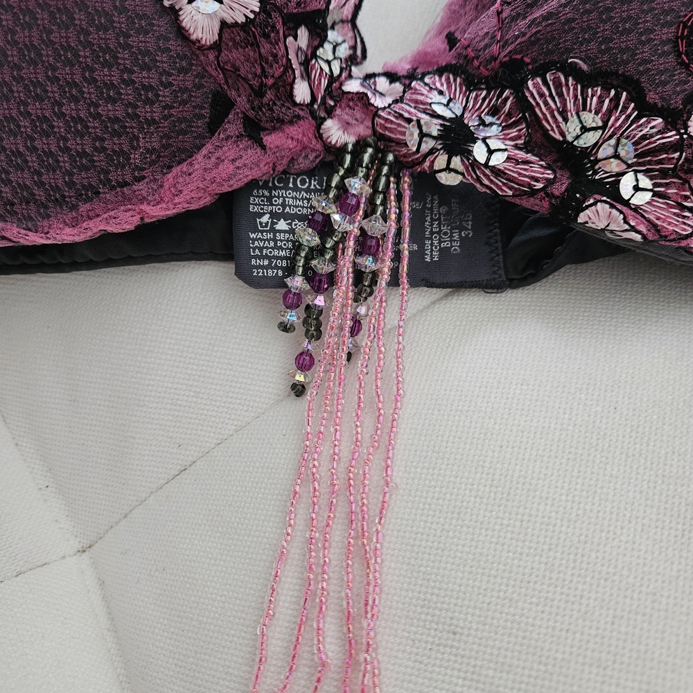 Belly Dance Victoria's Secret Pink And Grey Floral Embroidered Push-Up Bra - Picture 3 of 6